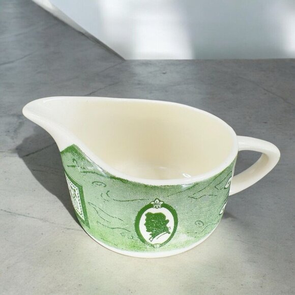 Royal Colonial Homestead Creamer Silhouette and Sample Green and White Ceramic - Picture 1 of 15